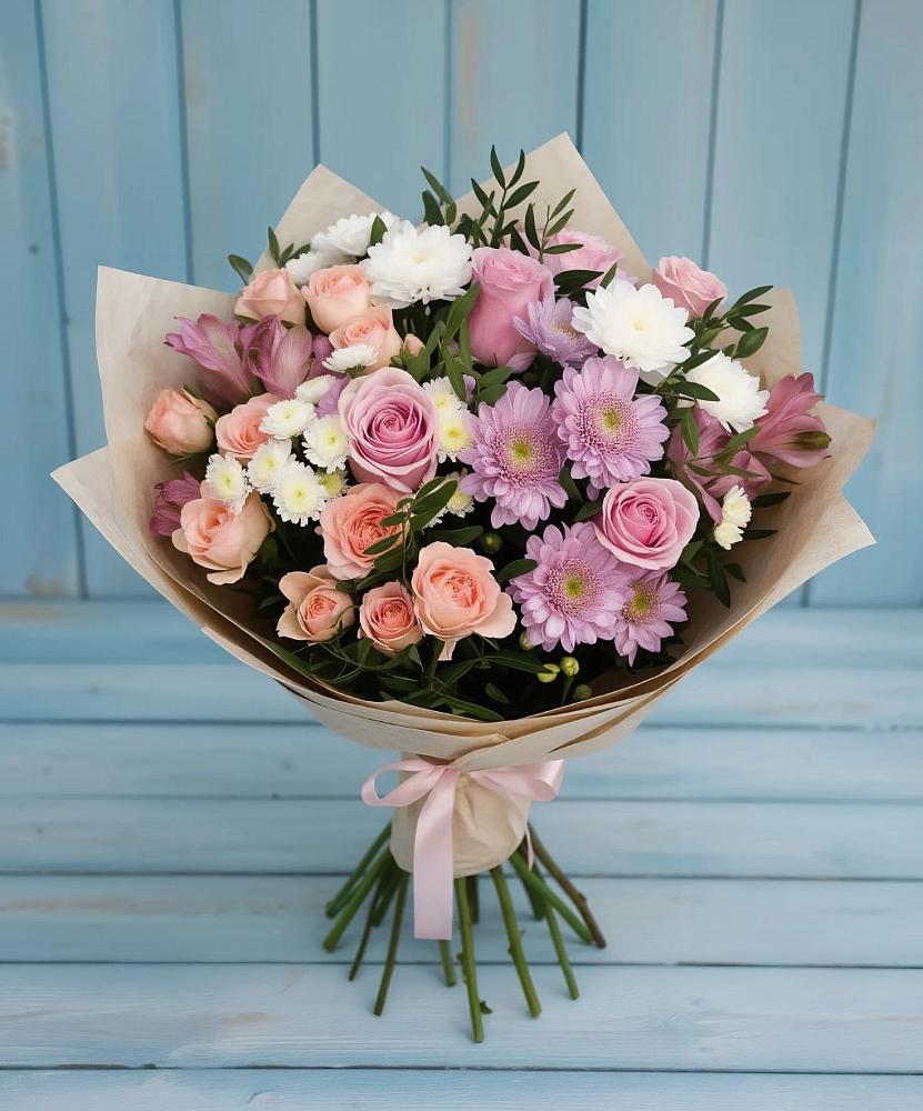 Букет цветов из: Хризантемы, Розы и Альстромерии в Знаменское Одинцовского района