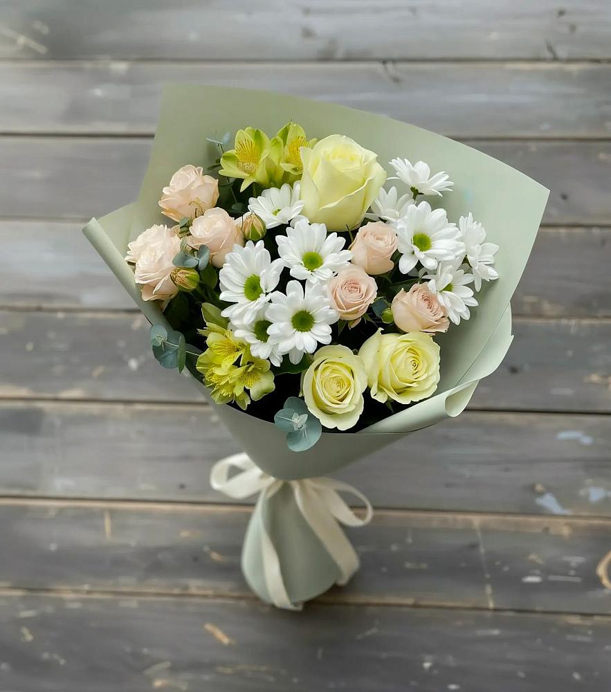 Букет цветов из: Альстромерии, Розы и Хризантемы в Знаменское Одинцовского района