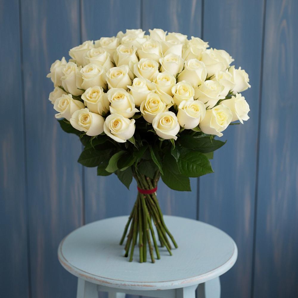 Букет 51 Белая роза Эдлесс Лав в Знаменское Одинцовского района