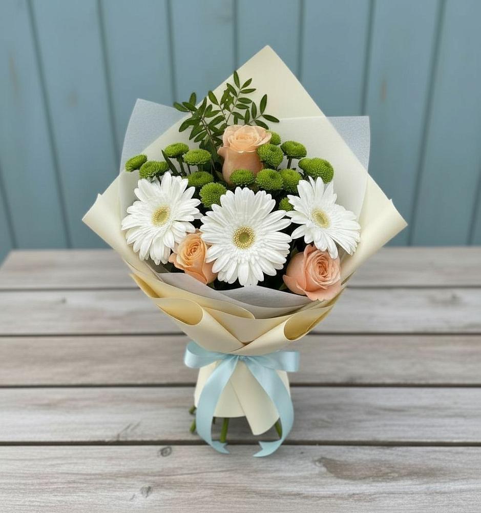 Букет цветов из: Герберы, Розы и Хризантемы в Знаменское Одинцовского района