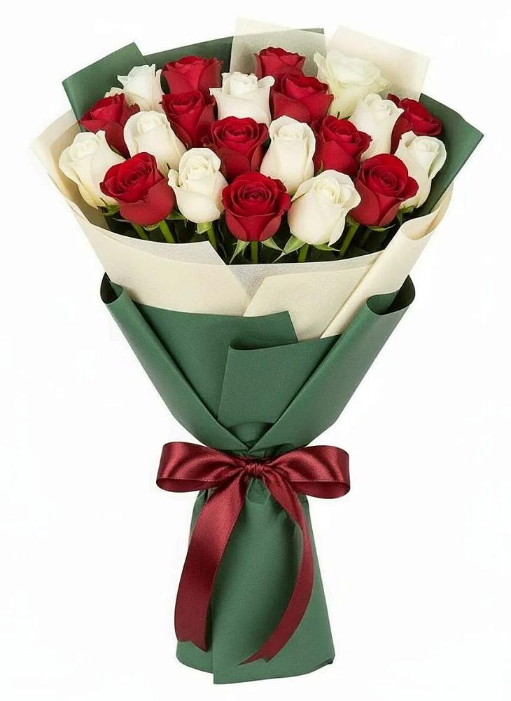 Букет Микс из красных и белых роз в Знаменское Одинцовского района