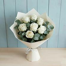 Букет Белые розы в Эвкалипте в Знаменское Одинцовского района