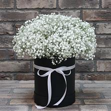 Цветочная композиция из Гипсофила в шляпной коробке в Знаменское Одинцовского района