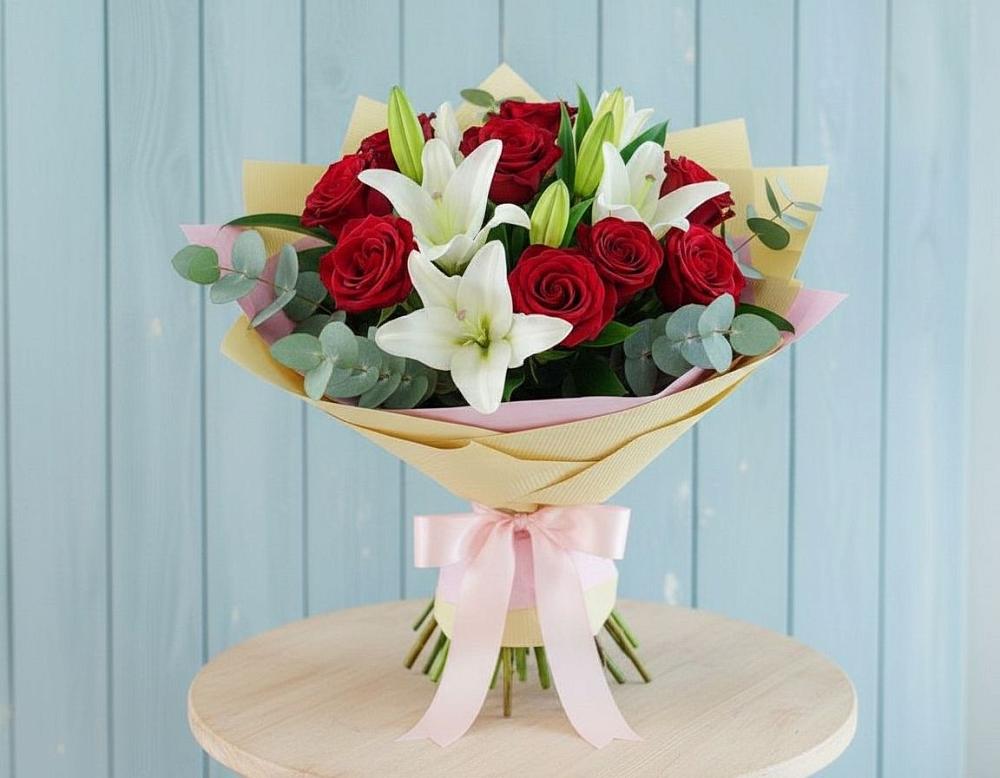 Букет цветов из: Лилии и Розы в Знаменское Одинцовского района